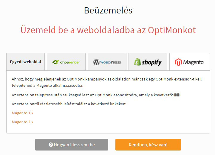 OptiMonk Magento integráció