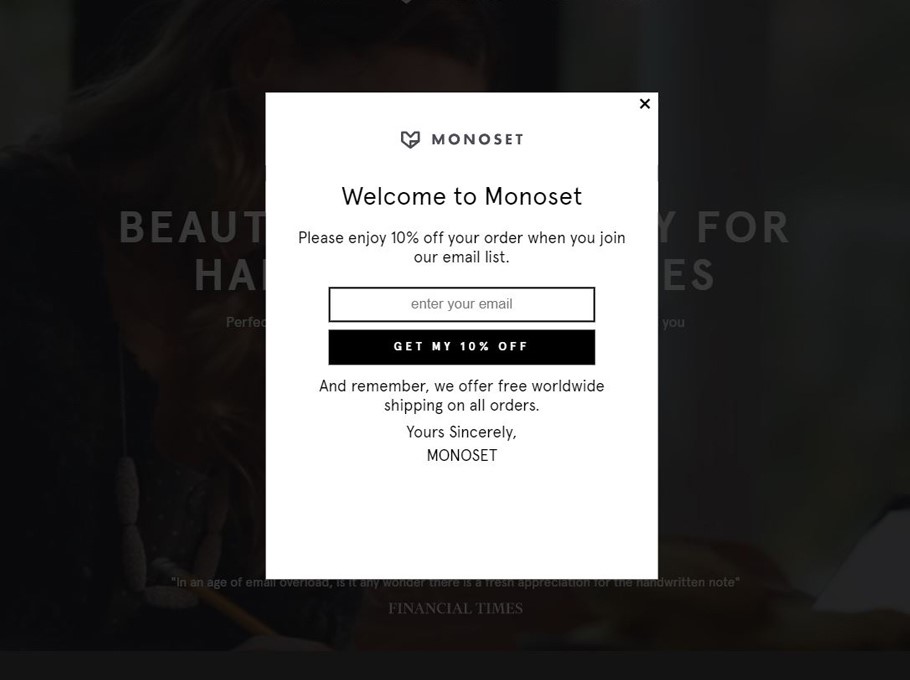 Monoset popup