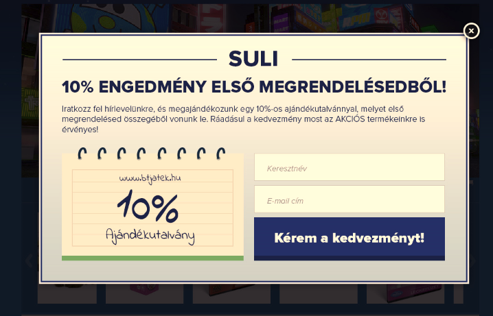 BT játék popup