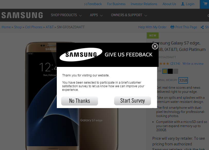 Samsung popup