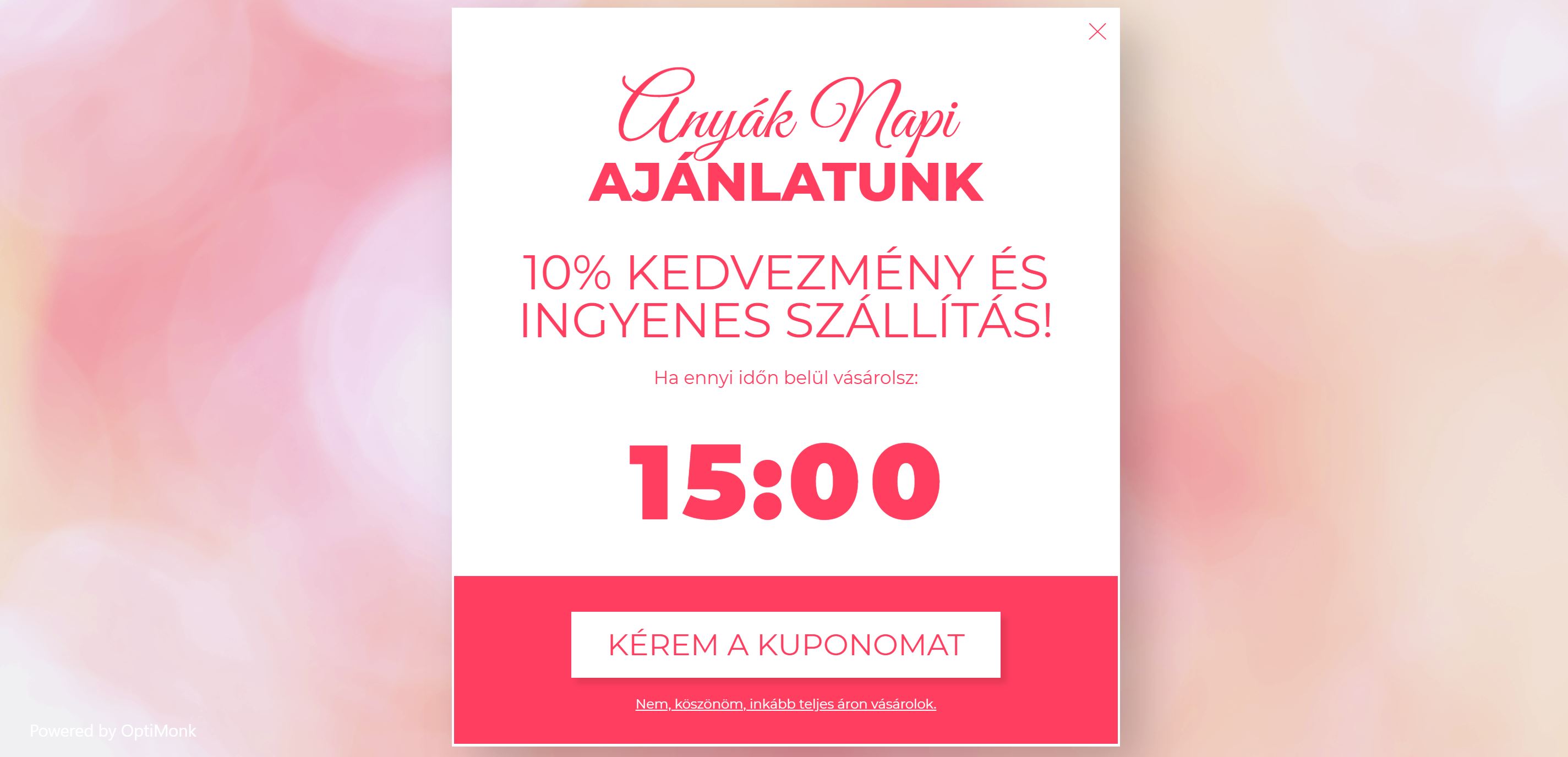 Anyák napi visszaszámlálós popup