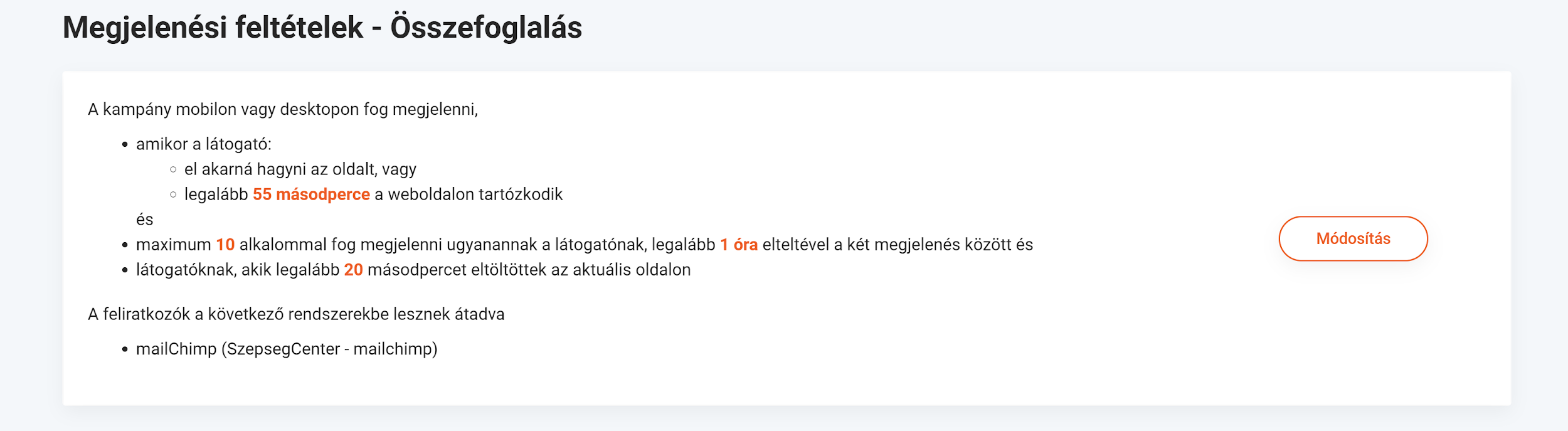 Popup megjelenési feltételek