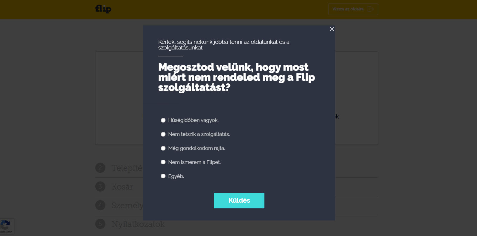 Flip kérdőív popup