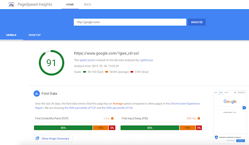 Google page speed insights