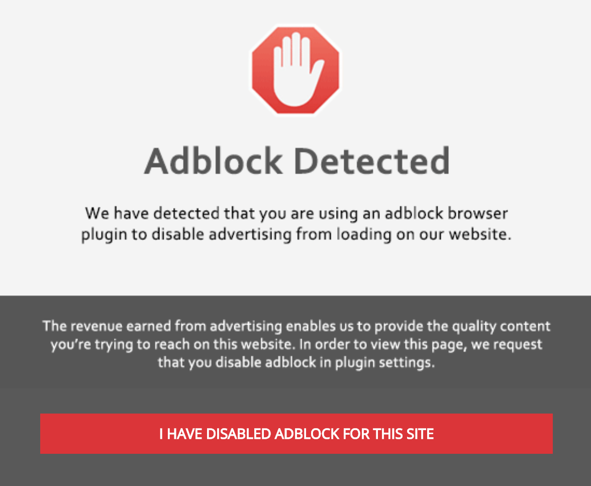 Adblock detected popup