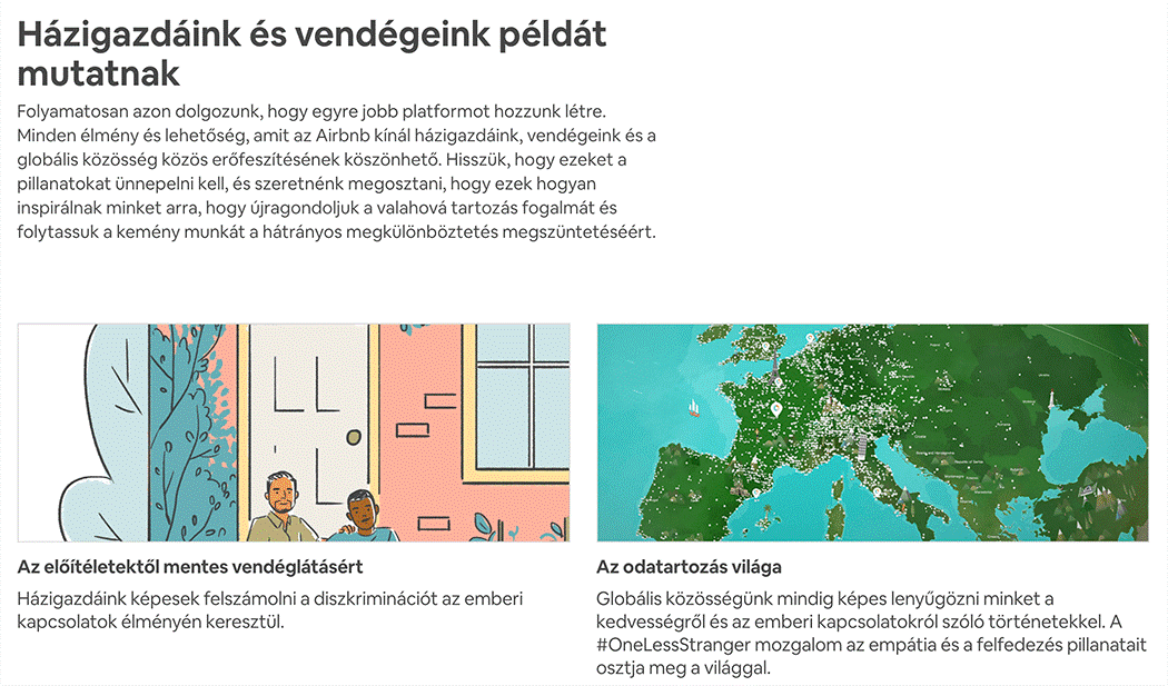 Airbnb Rólunk oldal példa