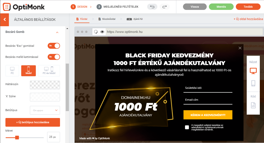 Popup bezárása mellé kattintással