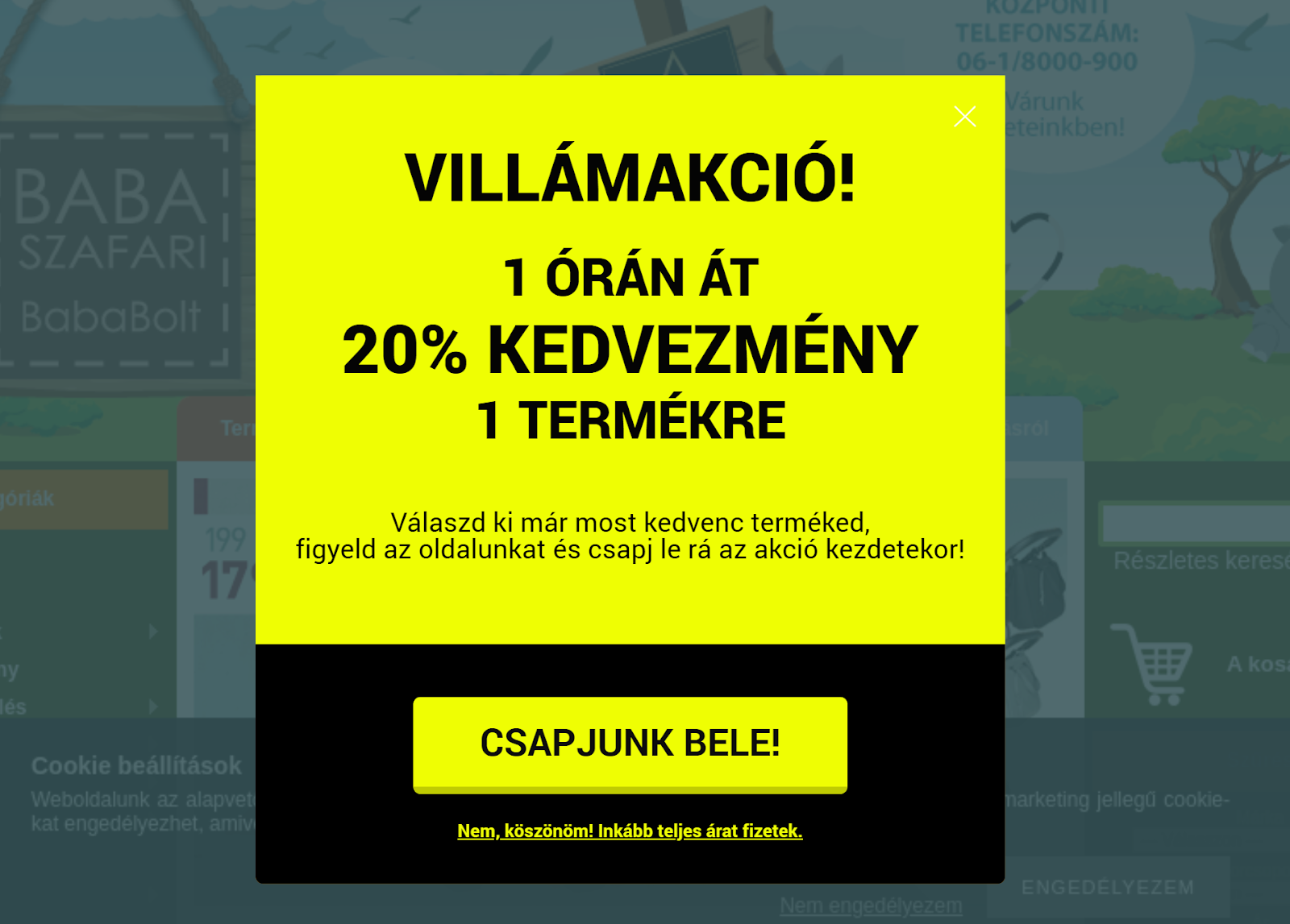 Babaszafari villámakció popup