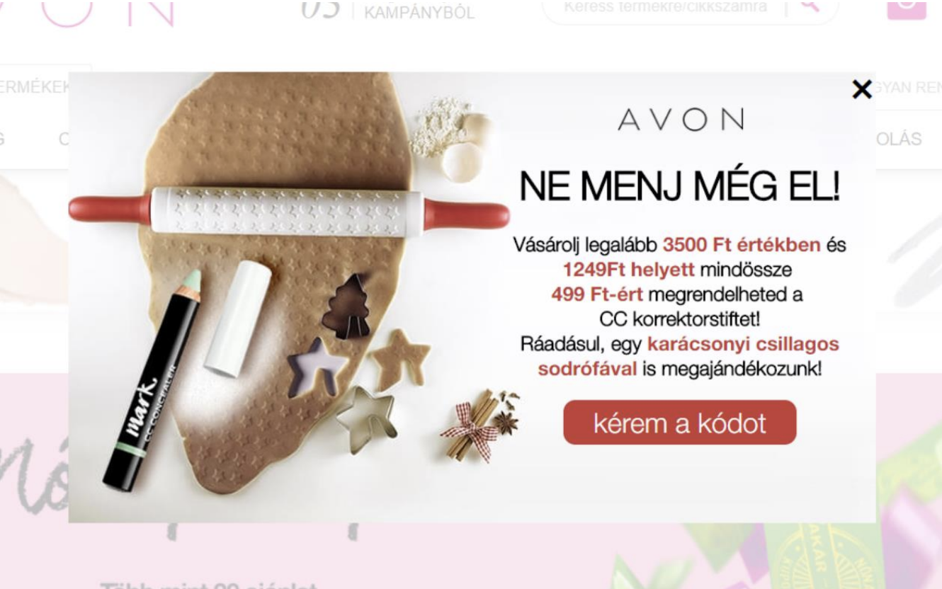 AVON Black Friday kosárelhagyó popup