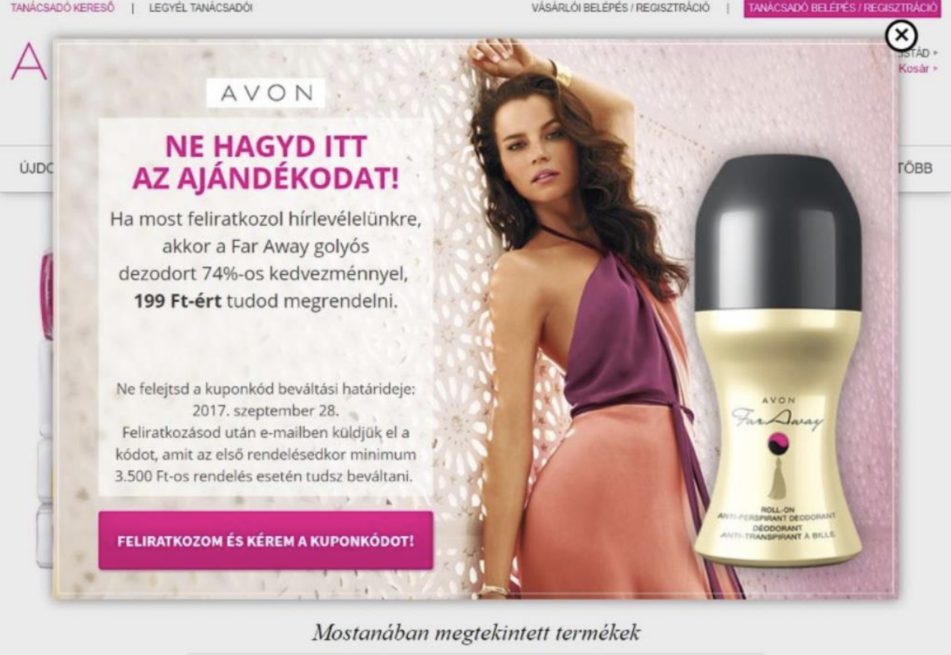 AVON kedvezmény popup