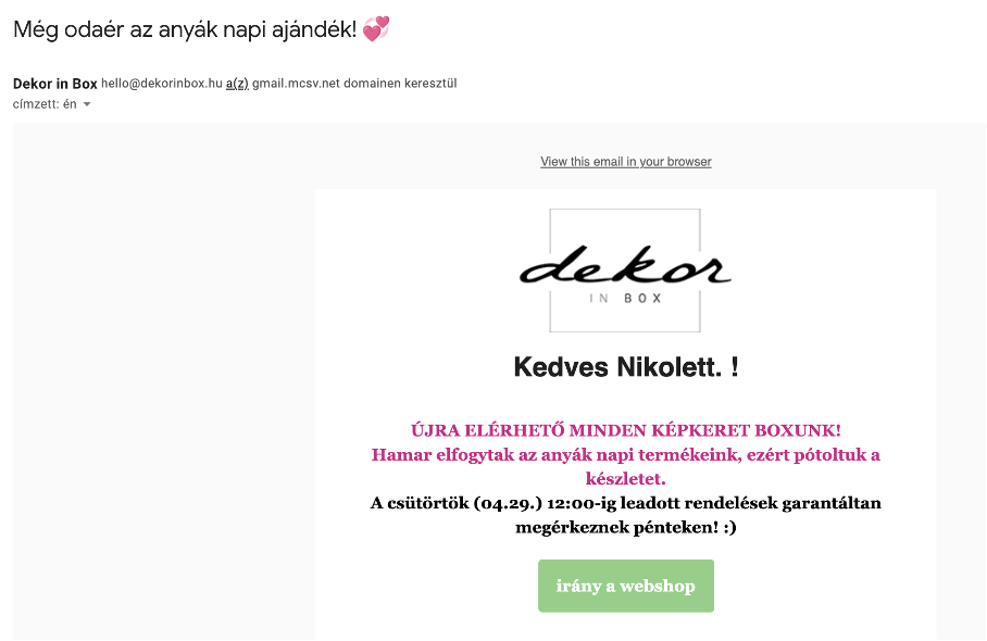 Dekor in Box anyák napi email