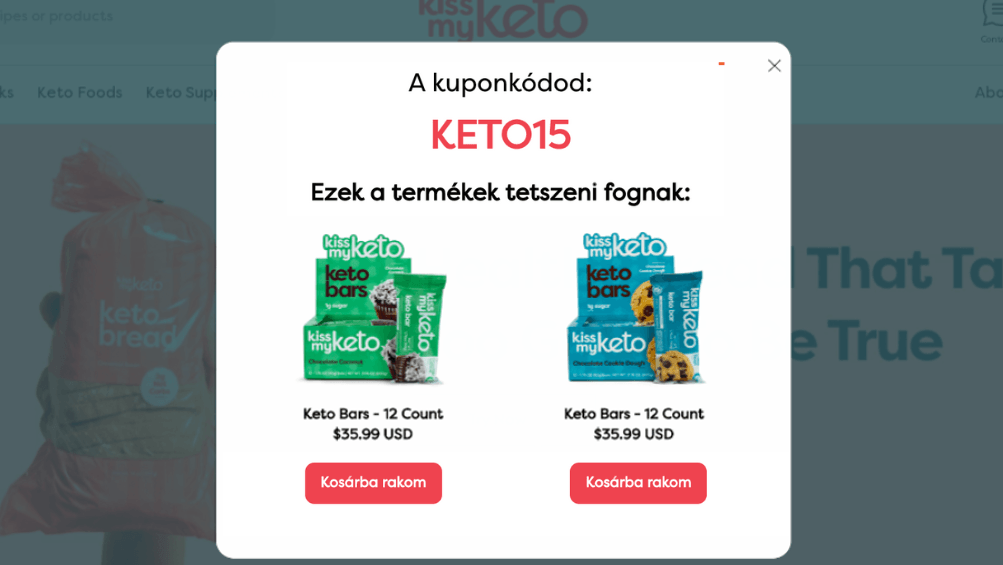 kuponkód popup