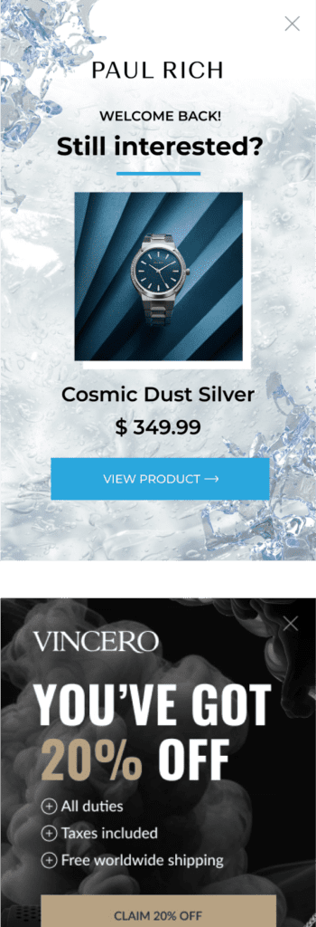 product recommendation last visited popup example